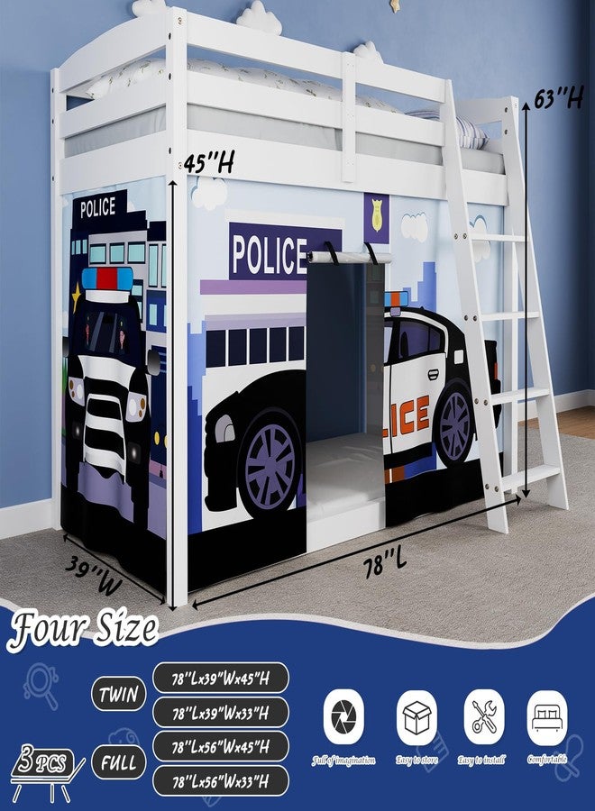 YRDKB Police Car Bed Curtains - Premium and Customizable Cartoon Loft Bed Curtains for Children to Enhance The Imaginative Creation Bedroom Curtains(3PCS,Twins) - Image 2