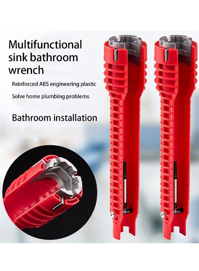 Optico 1/2Pcs 8 in 1Multifunctional Kitchen Faucet Sink Basin Wrench, Kitchen Drain Tub Removal nut Plumbing Plumber, for Tight Spaces Installation and Repairs Tools Plumbing Installation Tool Household Water Pipe Faucet Washing Basin Corner Valve Sink Repair Removal Tool - Image 3