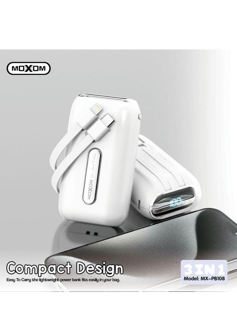 MOXOM Moxom MX-PB108 10000mAh 3-in-1 Portable Power Bank with PD 20W & SCP 22.5W - Lightweight  - Image 2