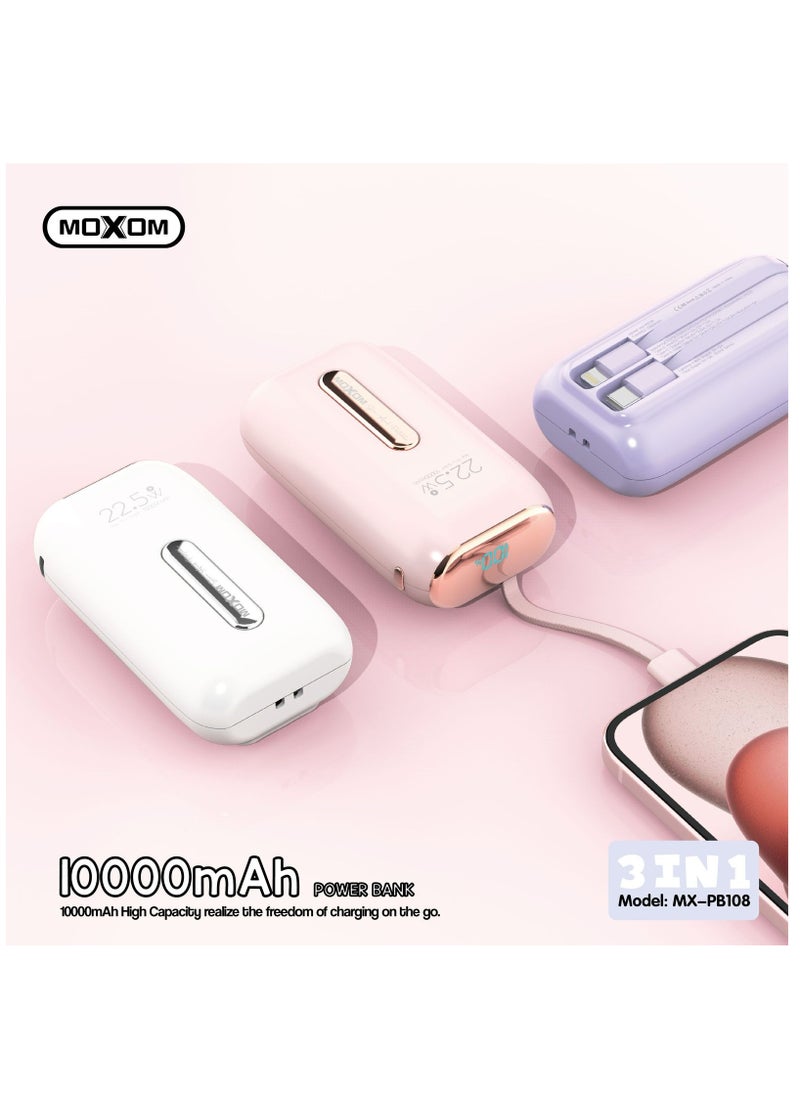 MOXOM Moxom MX-PB108 10000mAh 3-in-1 Portable Power Bank with PD 20W & SCP 22.5W - Lightweight  - Image 3