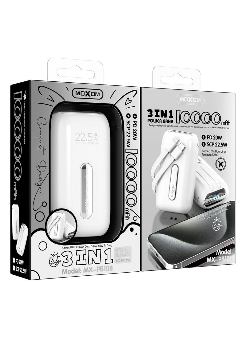 MOXOM Moxom MX-PB108 10000mAh 3-in-1 Portable Power Bank with PD 20W & SCP 22.5W - Lightweight  - Image 4