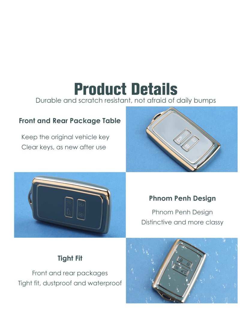 Excefore - TPU Cover for Shell Renault 4 Buttons Car Key Fob, Keyless Smart Card Case Card Case Holder Fit to to Clio/Megane/Kadjar/Captur/Dacia Duster, Car Key TPU Protector Replacement, Golden Edge Blue - Image 1