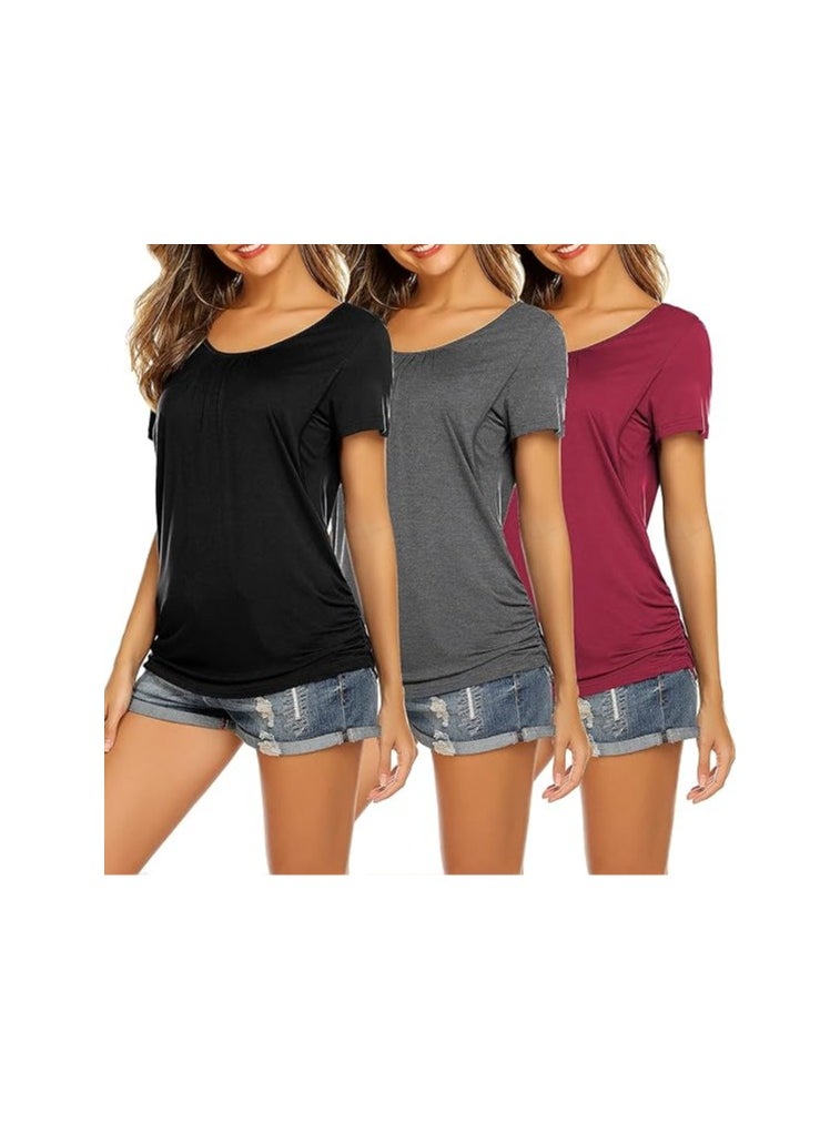 Generic - Women's Nursing Tops 3 Pack for Breastfeeding Shirts Maternity Clothes Double Layer Pregnancy Tee Postpartum Shirt - Image 1