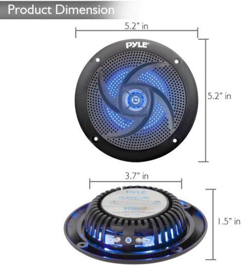 Pyle Low-Profile Waterproof Marine Speakers - 100W 4 Inch 2 Way with Blue LED Lights - Image 3
