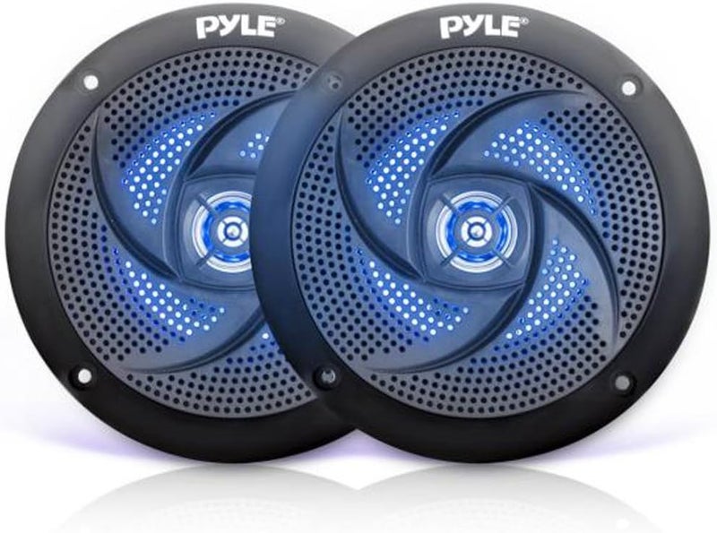 Pyle Low-Profile Waterproof Marine Speakers - 100W 4 Inch 2 Way with Blue LED Lights - Image 1