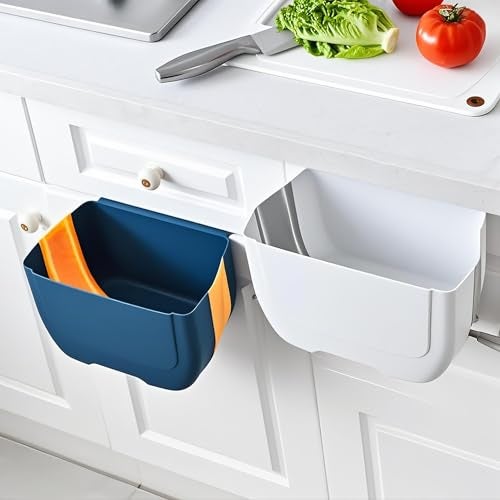 BanYakong Hanging Folding Mini Trash Can for Kitchen Cabinet Door, Small Collapsible Garbage Bin Under Sink,Wall Mounted Waste Bin- Container Cabinet/Bedroom/Bathroom (3L)(White) - Image 4