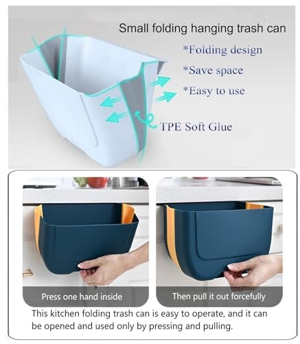 BanYakong Hanging Folding Mini Trash Can for Kitchen Cabinet Door, Small Collapsible Garbage Bin Under Sink,Wall Mounted Waste Bin- Container Cabinet/Bedroom/Bathroom (3L)(White) - Image 3