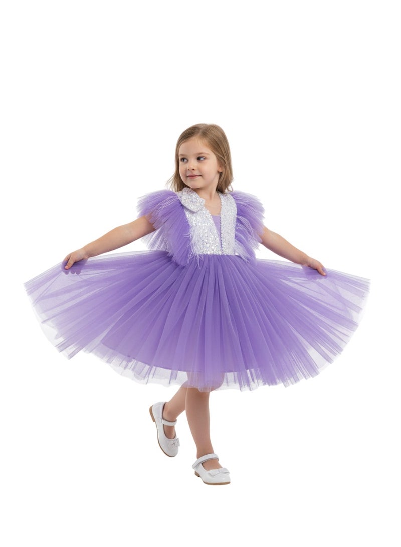 D'Daniela Dragonfly Dress with Sequins Purple - Image 3