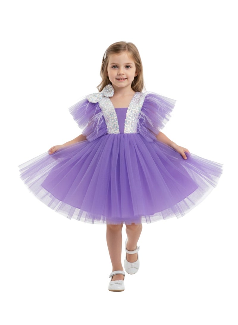 D'Daniela Dragonfly Dress with Sequins Purple - Image 2