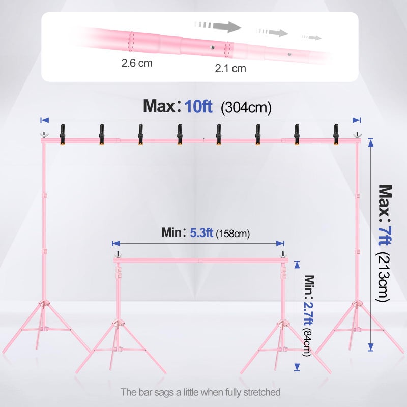 EMART Backdrop Stand 10x7ft(WxH) Photo Studio Adjustable Background Stand Support kit with 2 Crossbars, 8 Clamps, 2 Sandbags and Carry Bag for Parties, Events Decoration, Wedding, Photography -Pink - Image 2