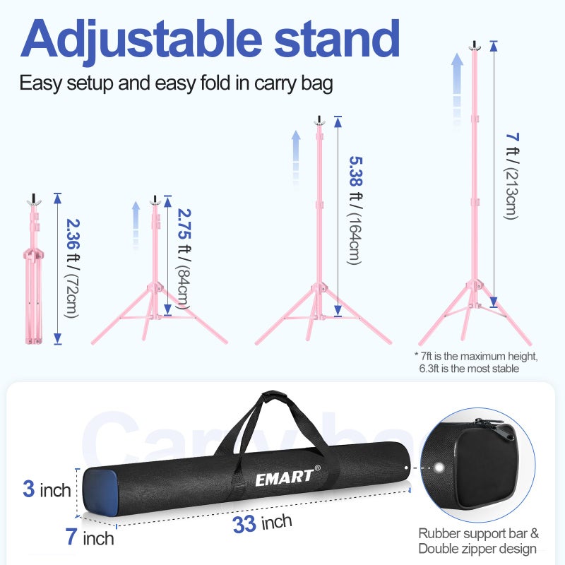 EMART Backdrop Stand 10x7ft(WxH) Photo Studio Adjustable Background Stand Support kit with 2 Crossbars, 8 Clamps, 2 Sandbags and Carry Bag for Parties, Events Decoration, Wedding, Photography -Pink - Image 3