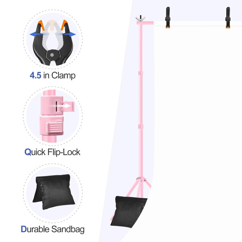 EMART Backdrop Stand 10x7ft(WxH) Photo Studio Adjustable Background Stand Support kit with 2 Crossbars, 8 Clamps, 2 Sandbags and Carry Bag for Parties, Events Decoration, Wedding, Photography -Pink - Image 4