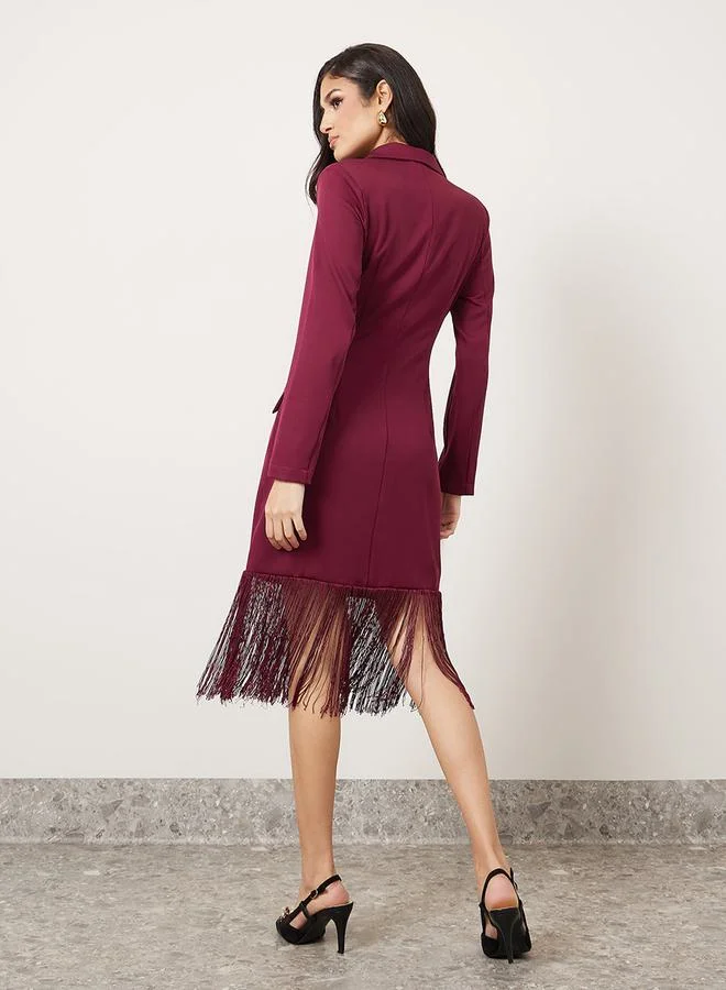Styli Fringed Edge Detail Blazer Midi Dress