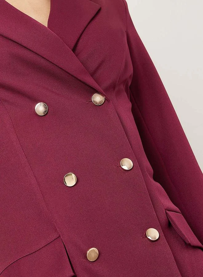 Styli Fringed Edge Detail Blazer Midi Dress