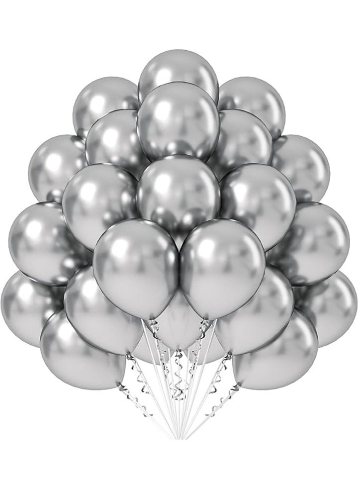 بالونات اللاتكس ، مجموعة بالونات المعدنية الحزبية 12 بوصة ، بالونات الكبيرة السميكة الكبيرة القابلة للتحلل البيولوجي للغاز الهيليوم السائب أو الهواء المضخم لحفلة عيد الميلاد ديكور الزفاف (100pcs ، الفضة) - Image 1