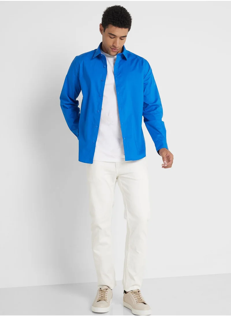 Robert Wood Long Sleeve Stretch Poplin Shirt