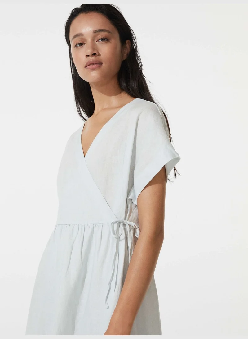 oysho 100% linen midi wrap dress for Women | Best Price UAE