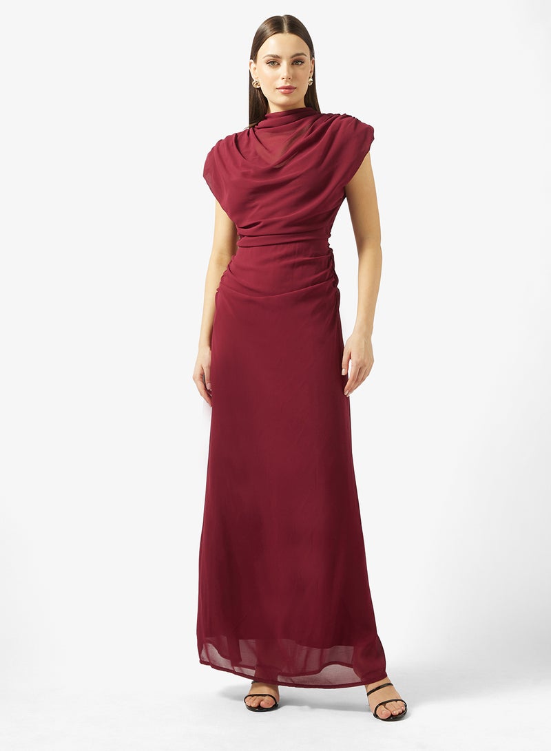 تي اف ان سي فستان ماكسي بياقة عالية وظهر مفتوح وأكتاف بارزة - Image 1