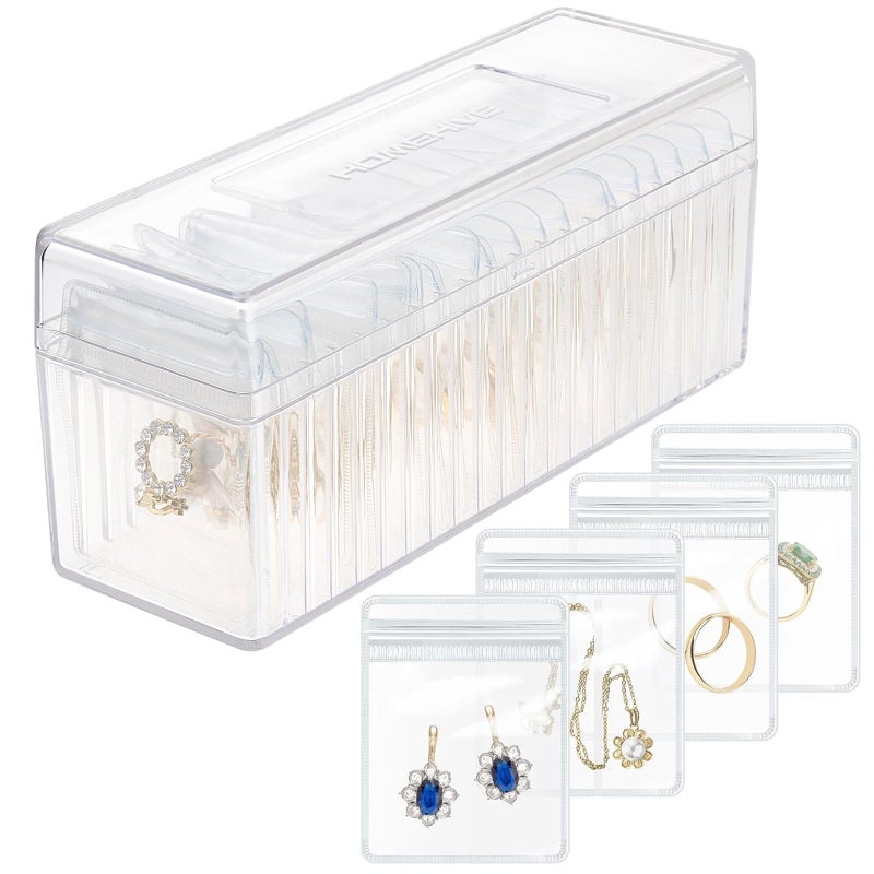 HOMEHIVE Acrylic Jewelry Box Organizer, Clear Jewelry Organizer and Storage with 20 Portable Anti Tarnish Jewelry bags, Travel Jewelry Case for Earrings/Rings/Necklaces Gifts for Women Girls, Clear - Image 1