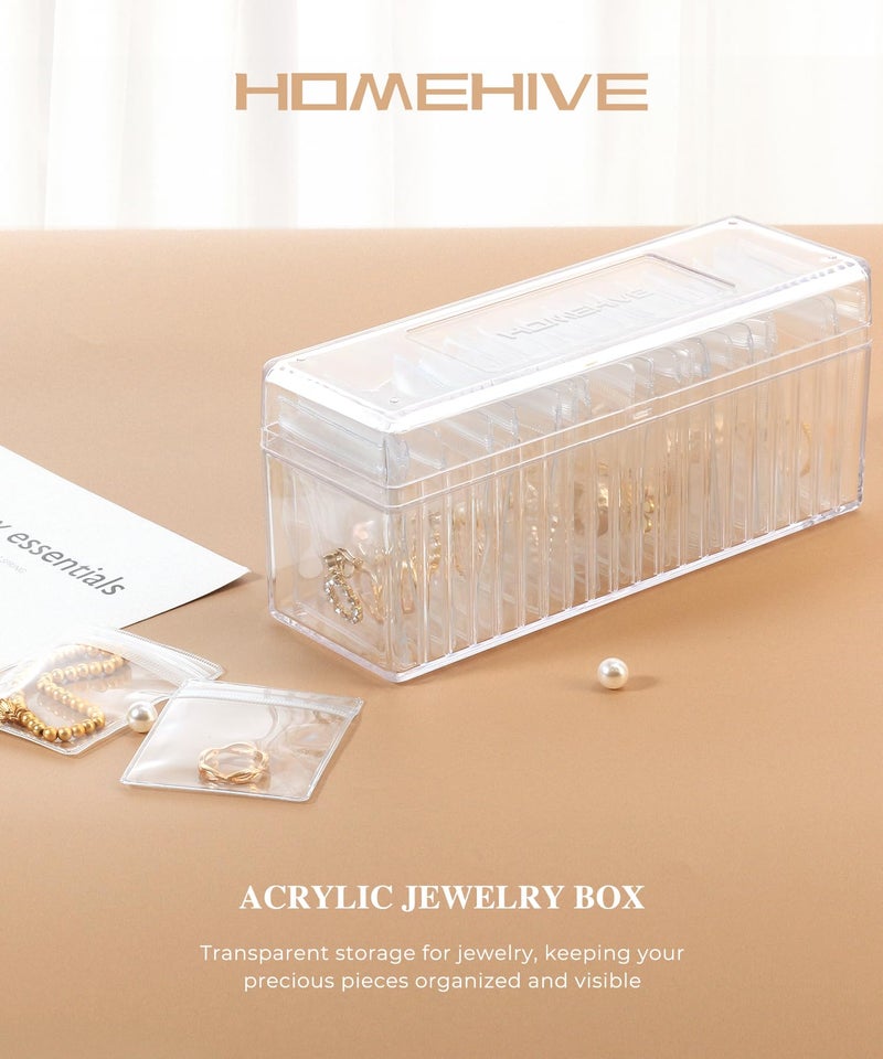 HOMEHIVE Acrylic Jewelry Box Organizer, Clear Jewelry Organizer and Storage with 20 Portable Anti Tarnish Jewelry bags, Travel Jewelry Case for Earrings/Rings/Necklaces Gifts for Women Girls, Clear - Image 2