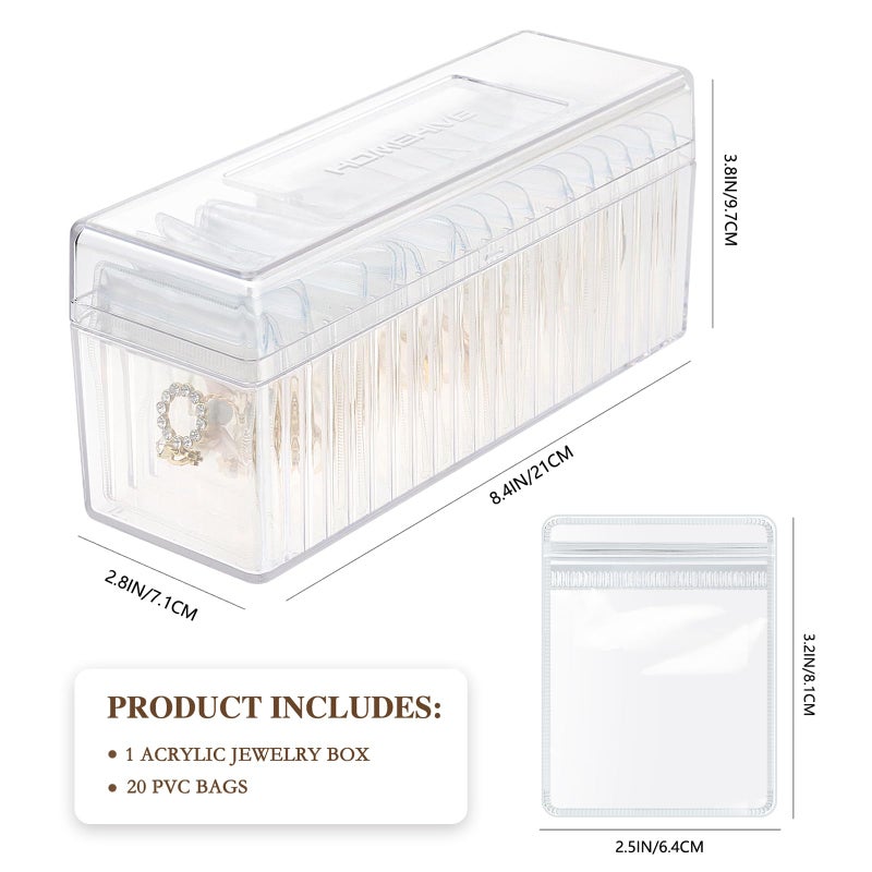 HOMEHIVE Acrylic Jewelry Box Organizer, Clear Jewelry Organizer and Storage with 20 Portable Anti Tarnish Jewelry bags, Travel Jewelry Case for Earrings/Rings/Necklaces Gifts for Women Girls, Clear - Image 4