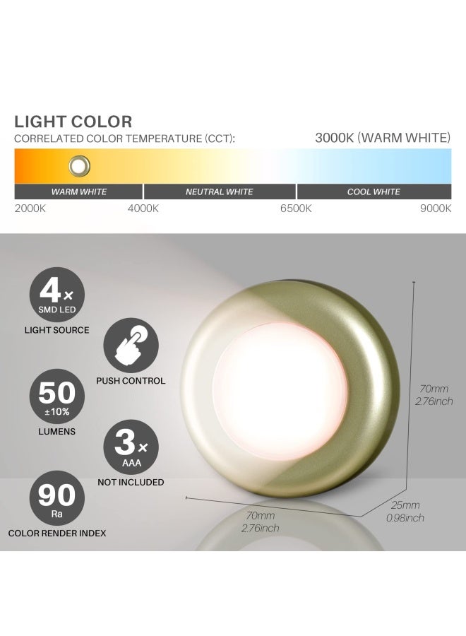 Tap Light Push Lights Star Spangled Mini Touch Press Spot Lights Indoor Portable Led Stick On Puck Lights Battery Operated Powered For Cupboards Wardrobe Cabinet Closet Kitchen Golden Warm White 5Pack - Image 4