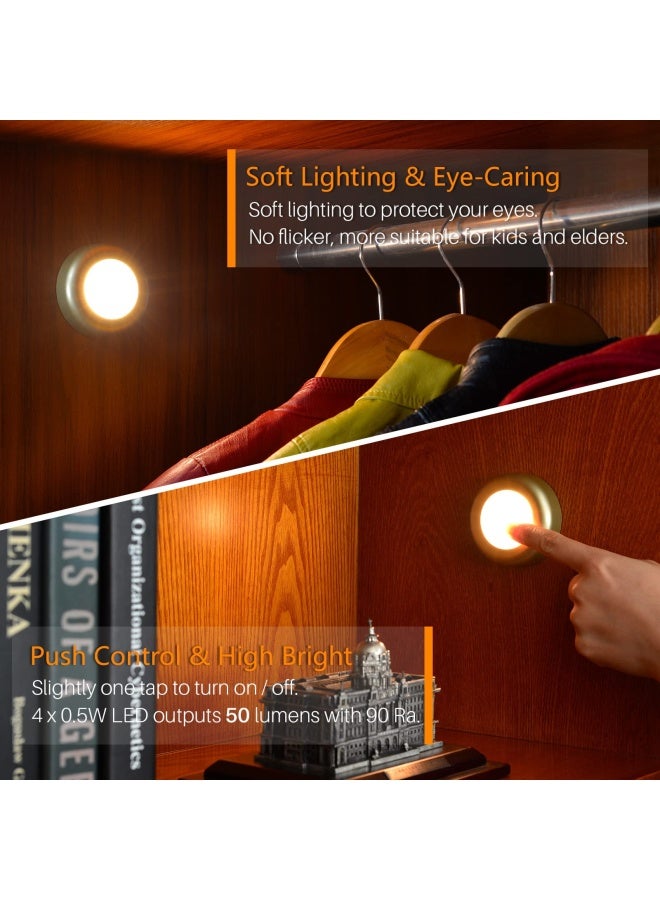 Tap Light Push Lights Star Spangled Mini Touch Press Spot Lights Indoor Portable Led Stick On Puck Lights Battery Operated Powered For Cupboards Wardrobe Cabinet Closet Kitchen Golden Warm White 5Pack - Image 2