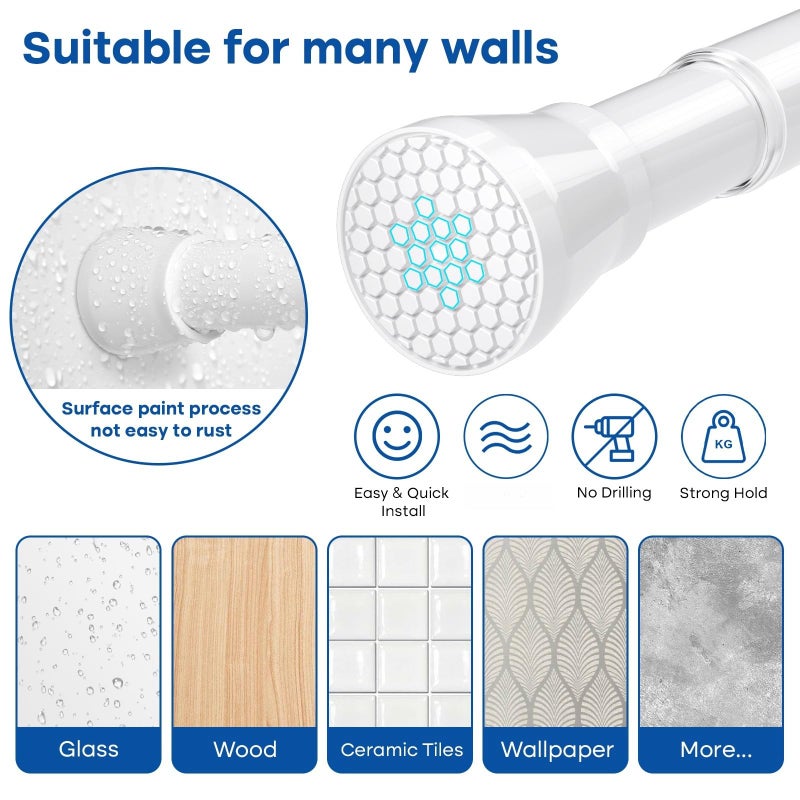 QINGYUN Tension Rod for Windows 28 to 48 Inch,Spring Curtain Rods No Drilling 7/8" Diameter White Tension Rods Adjustable Curtain Rods Expandable Pressure Spring Tension Rods for Closet, Doorway - Image 4