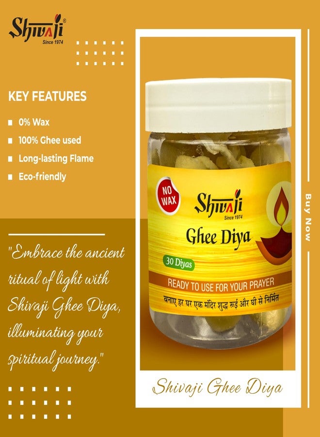 Shivaji Special GheeDiya for Pooja- 0% Wax | Pure GheeDiya Bati | 30 Mins Glow Time| Readymade Jyot Batti Diya for Puja| Perfect for Daily Poojas, Aartis, Navratri Puja| 30 Diyas - Pack of 1 - Image 4