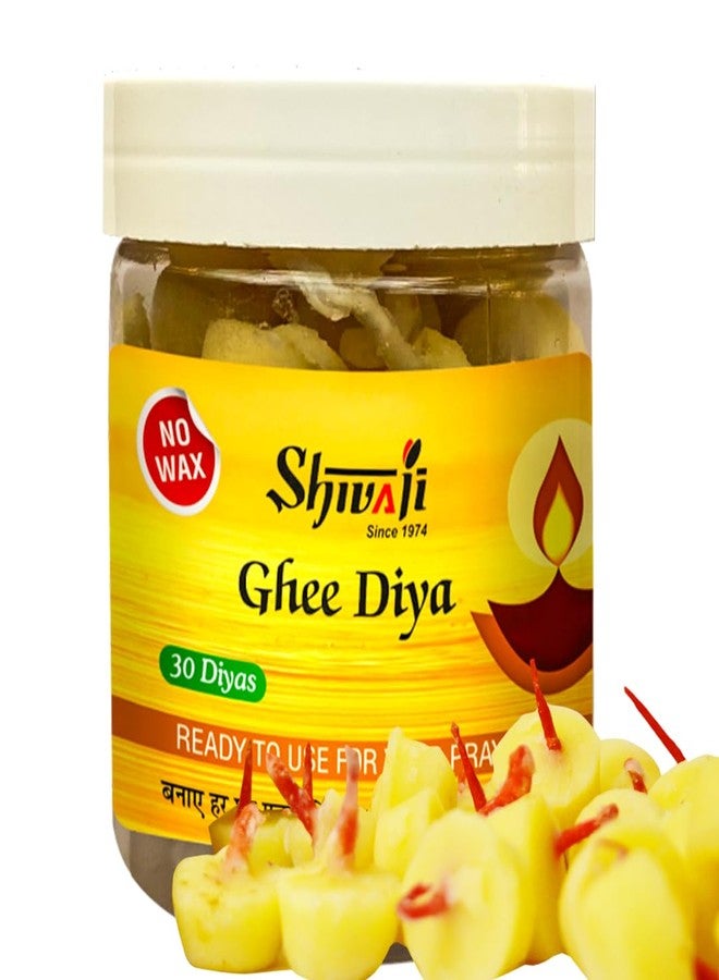 Shivaji Special GheeDiya for Pooja- 0% Wax | Pure GheeDiya Bati | 30 Mins Glow Time| Readymade Jyot Batti Diya for Puja| Perfect for Daily Poojas, Aartis, Navratri Puja| 30 Diyas - Pack of 1 - Image 1