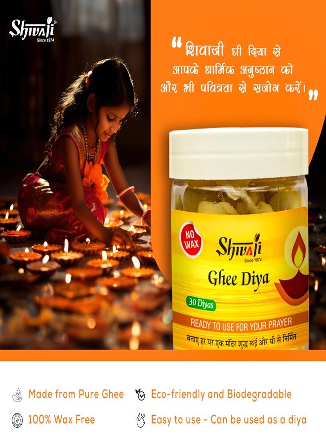Shivaji Special GheeDiya for Pooja- 0% Wax | Pure GheeDiya Bati | 30 Mins Glow Time| Readymade Jyot Batti Diya for Puja| Perfect for Daily Poojas, Aartis, Navratri Puja| 30 Diyas - Pack of 1 - Image 3