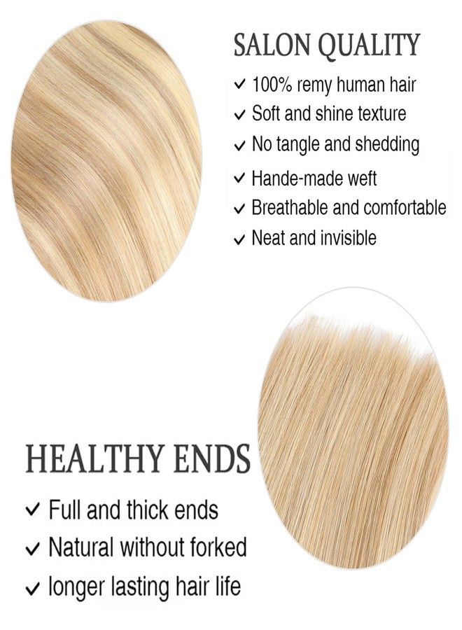 ORIGEN Clip in Hair Extensions Real Remy Human Hair Dark Roots Golden Brown and Bleach Blonde Highlights Straight Hair for Women 7pcs 120g 16 Inches - Image 2