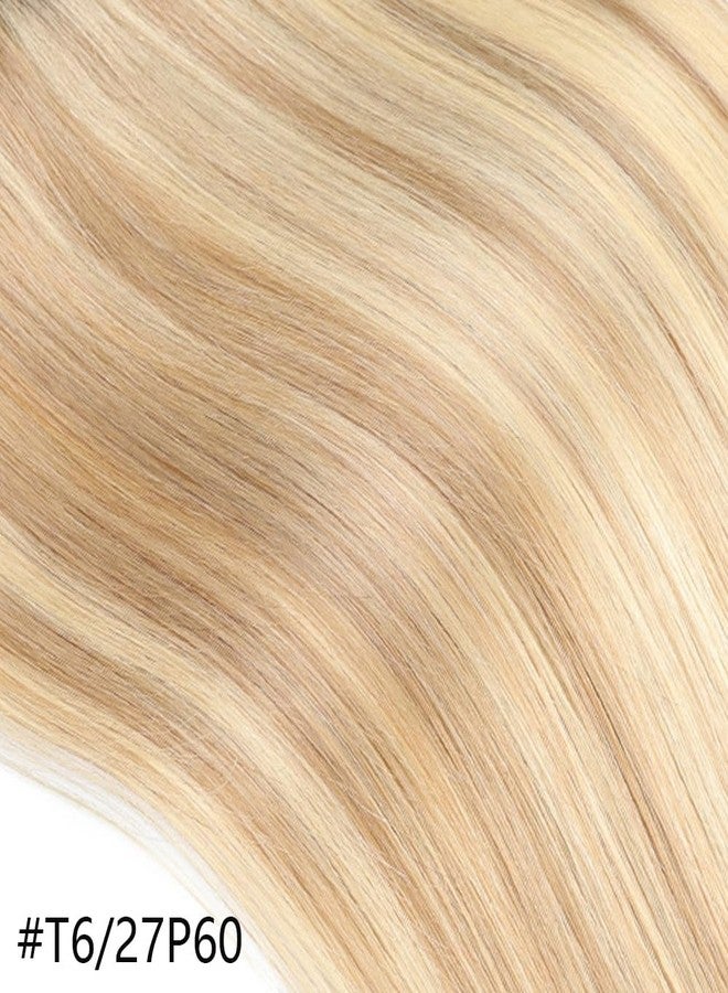 ORIGEN Clip in Hair Extensions Real Remy Human Hair Dark Roots Golden Brown and Bleach Blonde Highlights Straight Hair for Women 7pcs 120g 16 Inches - Image 4