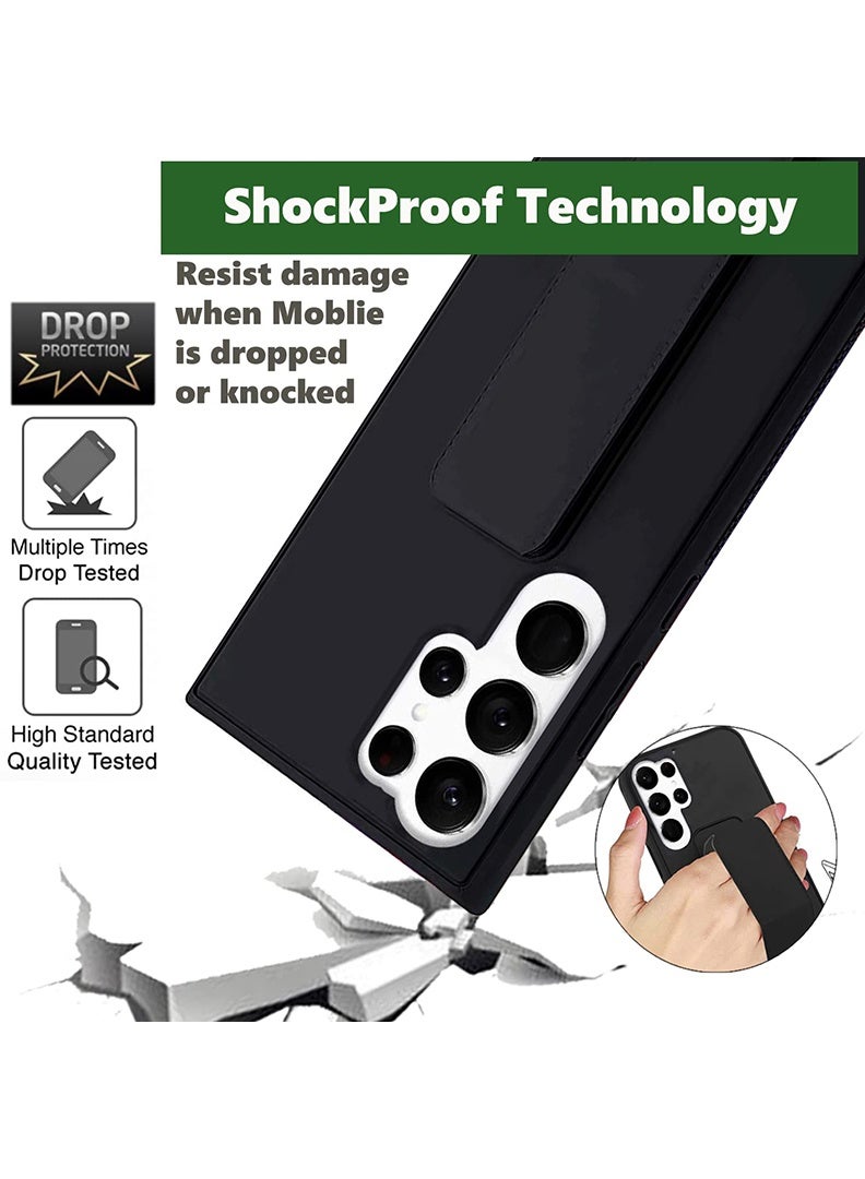 رفع القضية جراب متوافق مع هاتف Samsung Galaxy S22 Ultra مع حامل مغناطيسي وحامل، جراب وحامل حزام إصبع من السيليكون الممتاز مع حامل تثبيت على السيارة - أسود - Image 4