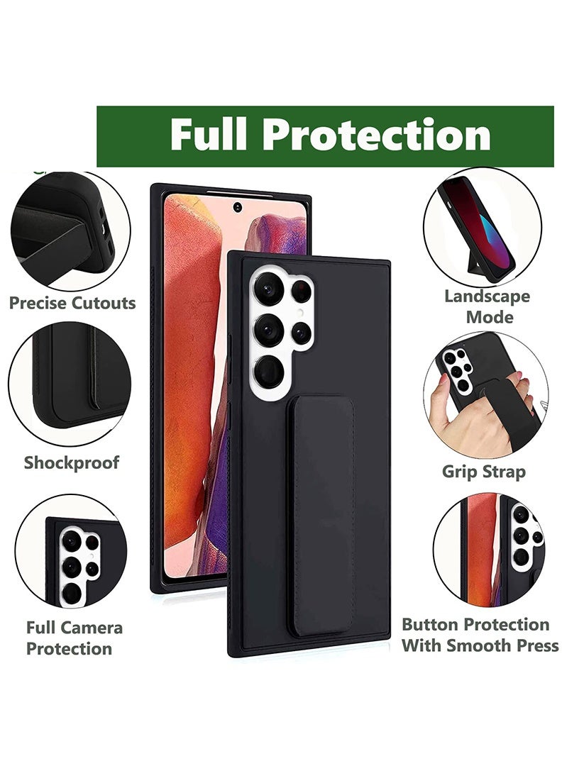 رفع القضية جراب متوافق مع هاتف Samsung Galaxy S22 Ultra مع حامل مغناطيسي وحامل، جراب وحامل حزام إصبع من السيليكون الممتاز مع حامل تثبيت على السيارة - أسود - Image 5