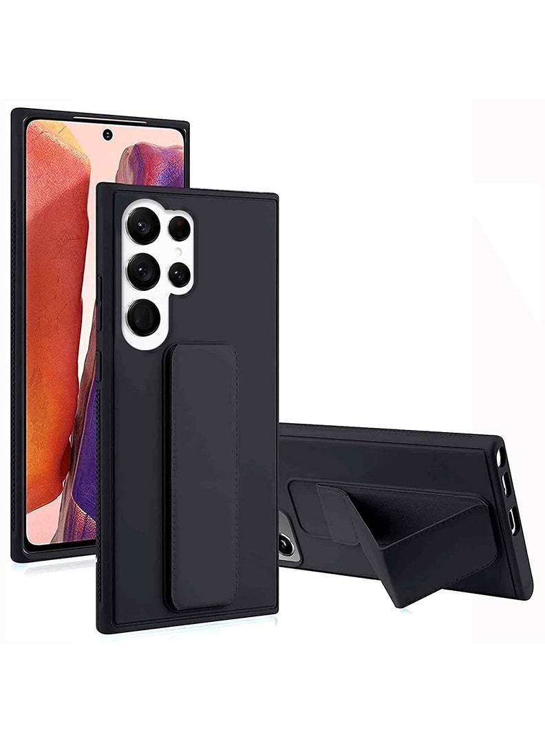 رفع القضية جراب متوافق مع هاتف Samsung Galaxy S22 Ultra مع حامل مغناطيسي وحامل، جراب وحامل حزام إصبع من السيليكون الممتاز مع حامل تثبيت على السيارة - أسود - Image 1