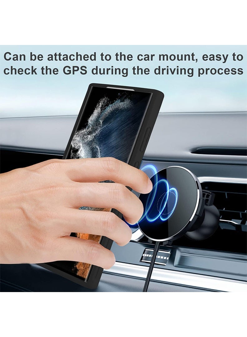 رفع القضية جراب متوافق مع هاتف Samsung Galaxy S22 Ultra مع حامل مغناطيسي وحامل، جراب وحامل حزام إصبع من السيليكون الممتاز مع حامل تثبيت على السيارة - أسود - Image 3