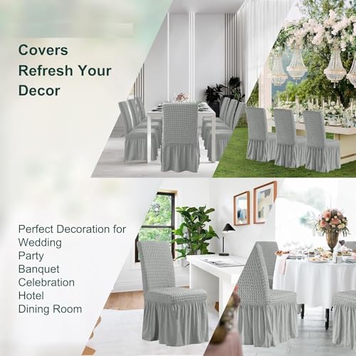 FunBlast Turkish Bubble Frill Chair Cover Stretch Removable Washable Short Dining Chair Cover Protector Seat Slipcover, Elastic Stretch Chair Cover Protector Seat Slipcover (Grey, Pack of 6) - Image 4