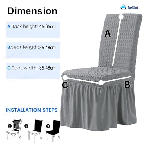 FunBlast Turkish Bubble Frill Chair Cover Stretch Removable Washable Short Dining Chair Cover Protector Seat Slipcover, Elastic Stretch Chair Cover Protector Seat Slipcover (Grey, Pack of 6) - Image 5