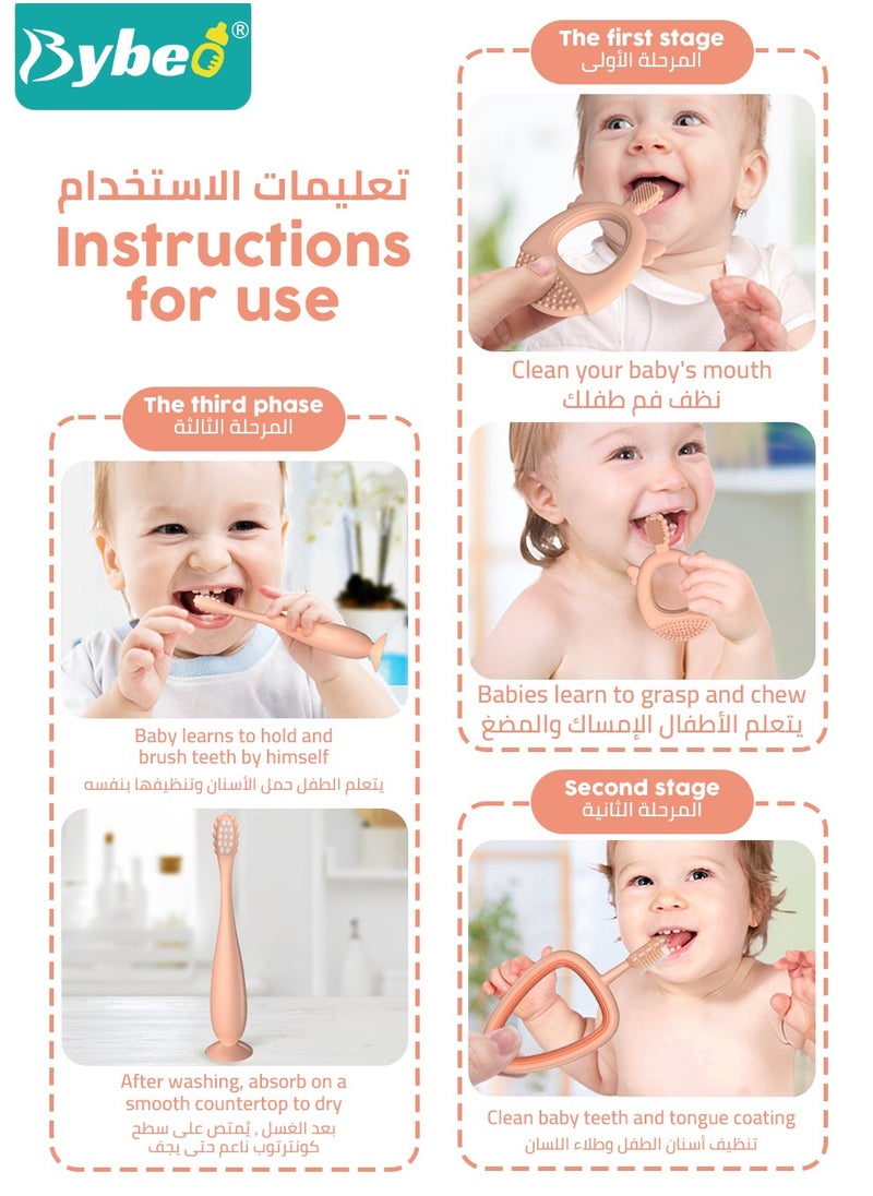 Bybeo 3 in 1 Baby Training Toothbrush Set - Infant to Toddler Oral Care Silicone Toothbrushes - Food Grade Silicone, Extra Soft Bristles  - Image 2