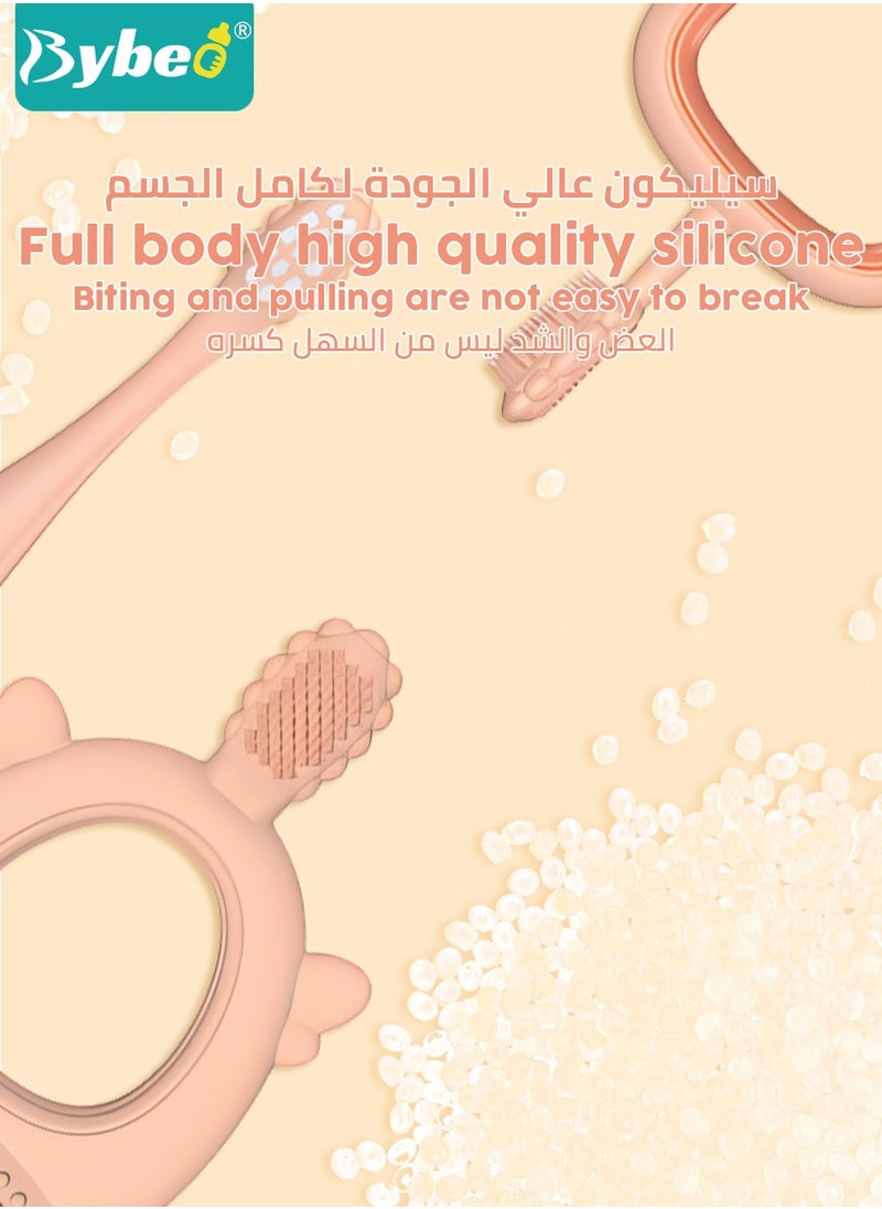Bybeo 3 in 1 Baby Training Toothbrush Set - Infant to Toddler Oral Care Silicone Toothbrushes - Food Grade Silicone, Extra Soft Bristles  - Image 3