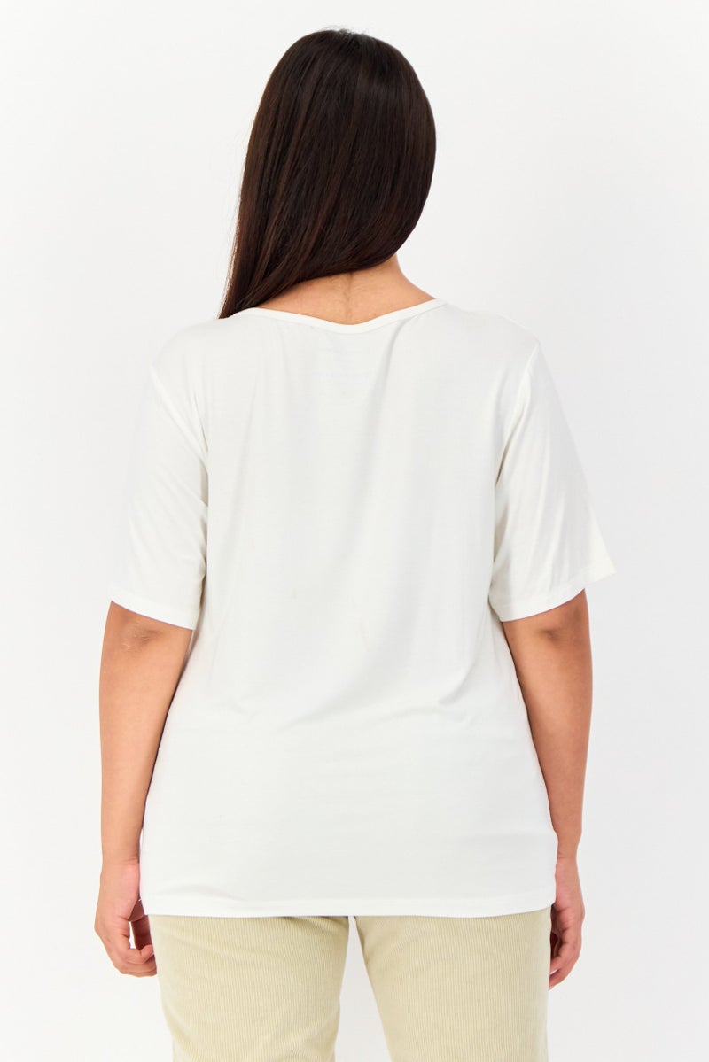 GIORDANO Women Scoop Neck Short Sleeves Solid Tops, White  - Image 2
