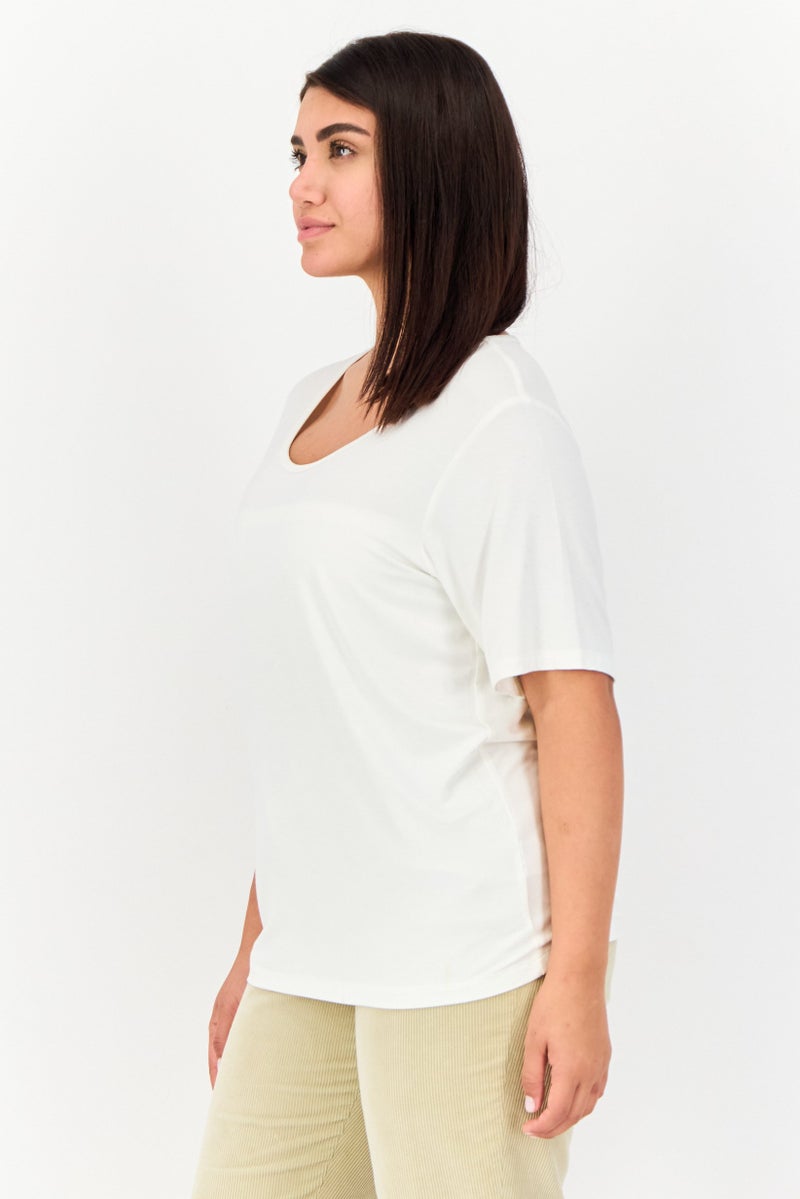 GIORDANO Women Scoop Neck Short Sleeves Solid Tops, White  - Image 4
