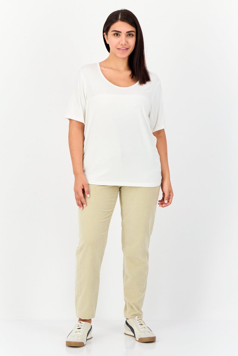 GIORDANO Women Scoop Neck Short Sleeves Solid Tops, White  - Image 3