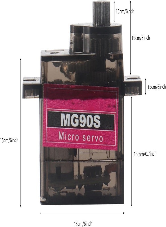 QBM MG90S Micro Servo Motor, Metal Gear, Black and Pink, 180 Degree Rotation, 15x15x18mm, Full Metal Construction, Standard 3-Wire Connector, with Mounting Arms and Screws - Image 2