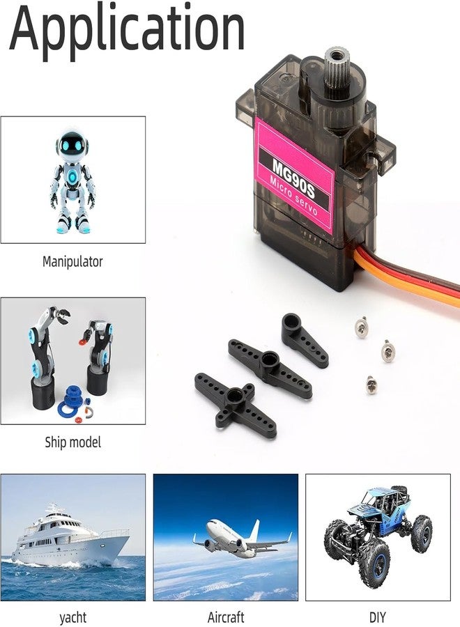QBM MG90S Micro Servo Motor, Metal Gear, Black and Pink, 180 Degree Rotation, 15x15x18mm, Full Metal Construction, Standard 3-Wire Connector, with Mounting Arms and Screws - Image 4