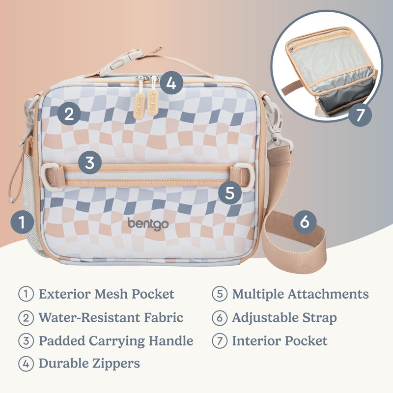 Bentgo Kids Lunch Bag (Whimsy & Wonder Collection) - Durable, Double-Insulated Lunch Bag for Kids 3+; Holds Lunch Box/Water Bottle/Snacks; Water-Resistant Fabric & Zip Pockets (Checker Gradient) - Image 4
