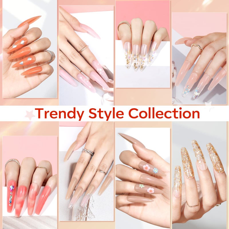Modelones Poly Nail Gel Kit with 48W U V/LED Lamp 8 Fall Colors Clear Orange Pink Brown Glitter Extension Builder Gel Complete Art Tools Manicure Professional Starter Supplies DIY at Home - Image 3