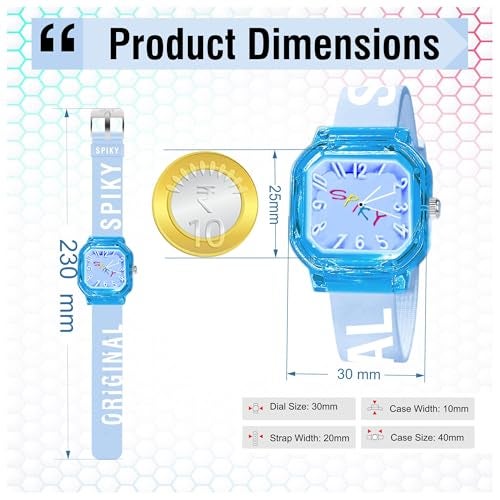 SPIKY Square Analog Kids Watch (Blue) – Classic Typography Strap Design, Easy-to-Read Dial | Unbreakable Silicone Strap, 30M Water Resistance | Lightweight & Durable | Ideal Gift for Boys & Girls (2–12 Years) - Image 2
