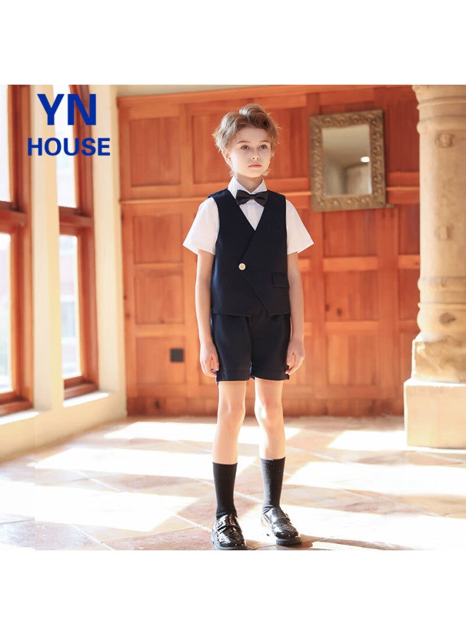 Yinuofang Children's Suit Set, Summer Style, Navy Blue, Flower Boy Suit, Piano Performance Host Flower Boy Formal Suit - Image 5
